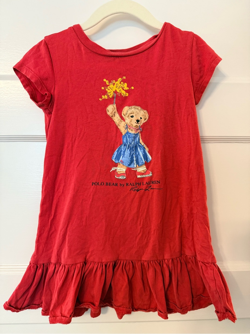 Ralph Lauren Red Polo Bear Girls' Dress 5 (fits more 4T)